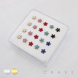 MULTI CZ FLOWER 316L SURGICAL STEEL NOSE BONE NOSE RING BOX